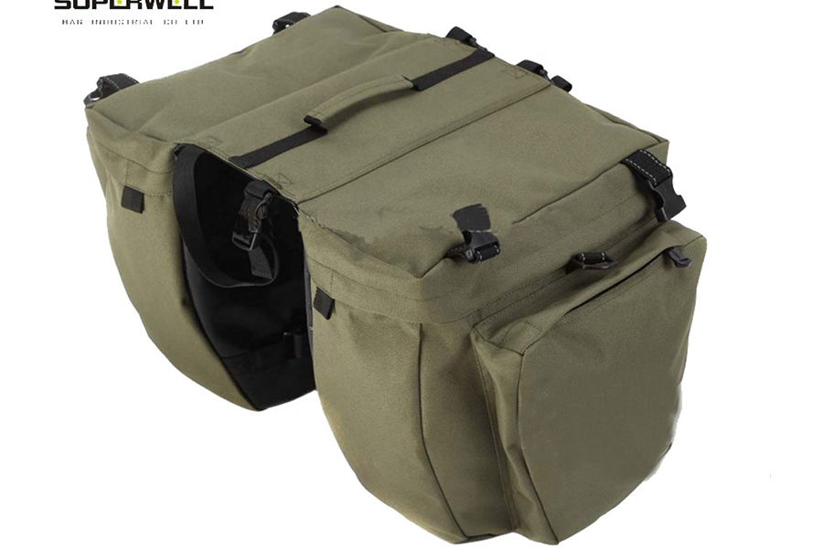 Green waterproof pannier bag for motorcycles