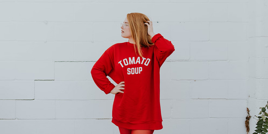 Woman in a vibrant red sweater