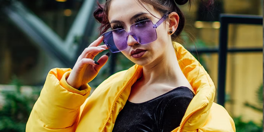 Woman in a bright yellow puffer jacket