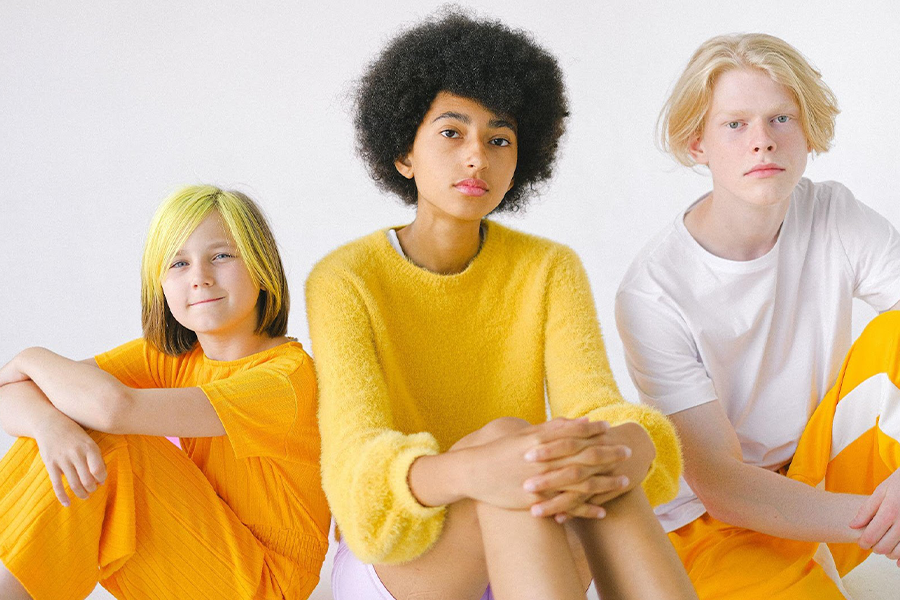 Group of friends wearing bright clothing