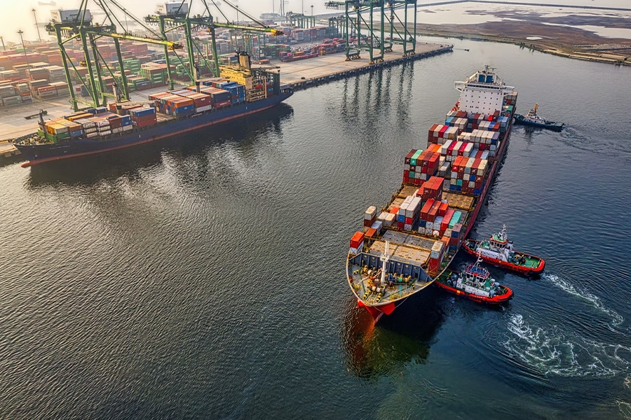 Cargo ships with containers at sea