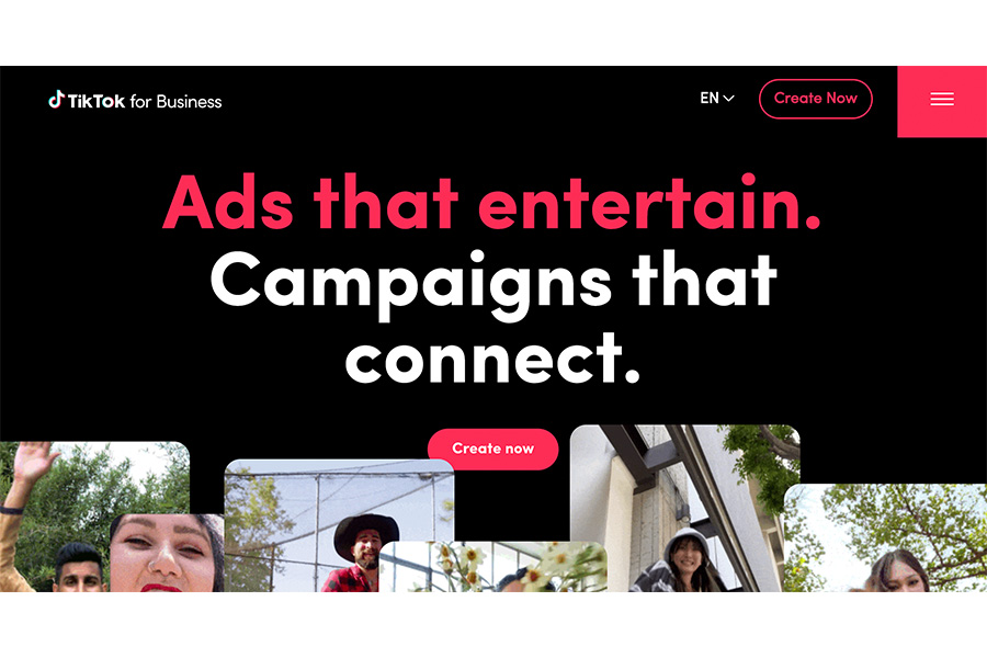 TikTok homepage for business Ads