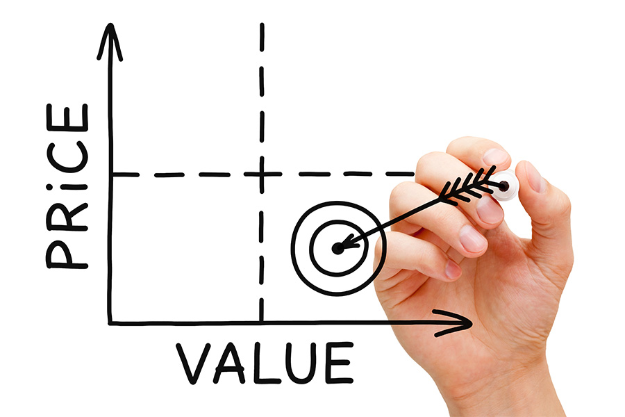 Hand drawing an arrow on price-value chart