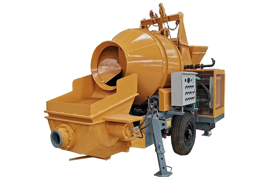 Orange concrete mixer on a white background