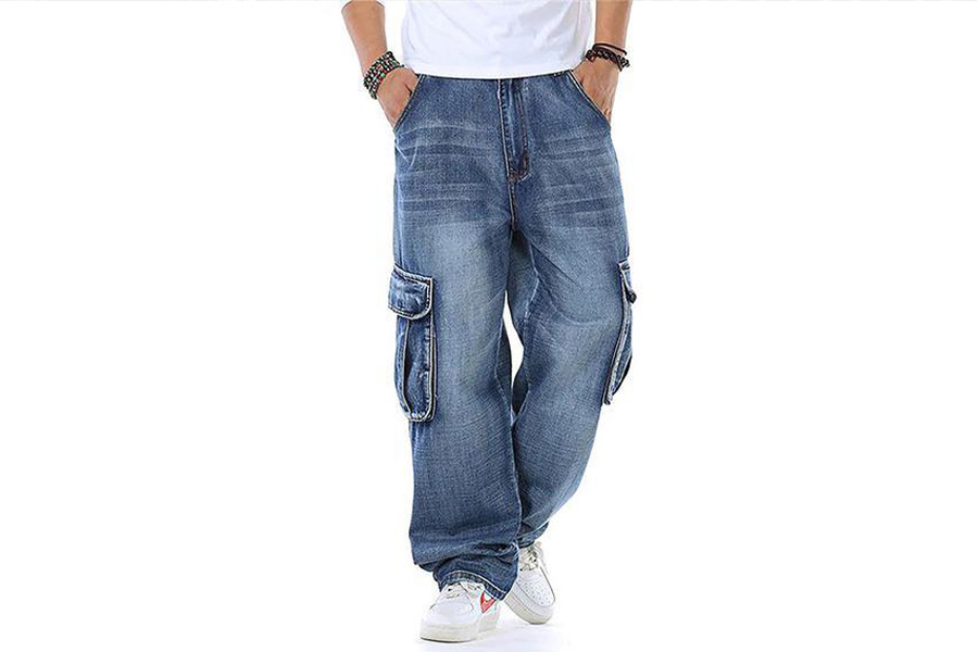 A man rocking wide-leg denim trousers