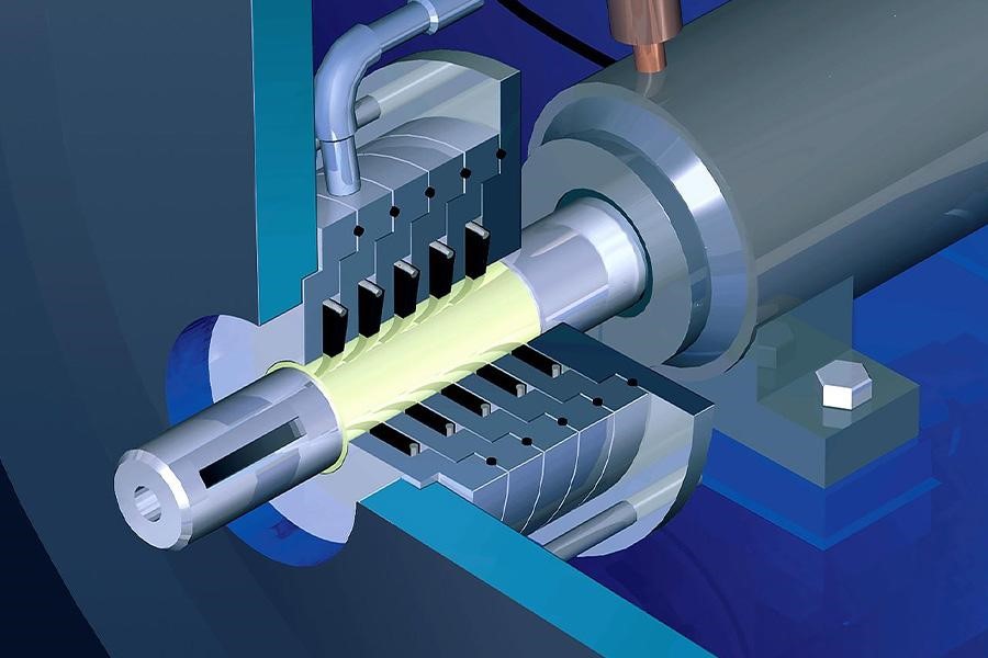 Une section du mécanisme de compression à vis rotative