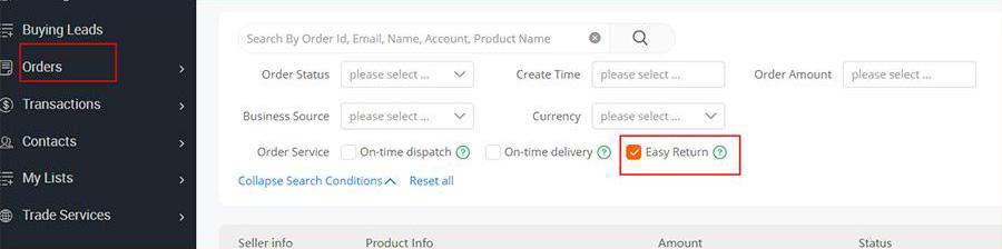 Trade Assurance: easy return option