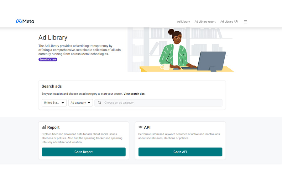 Homepage of Facebook Ad Library
