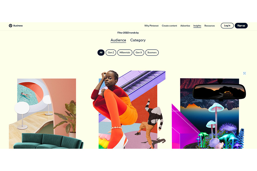 Homepage of Pinterest Predicts displaying 2022 trends by the audience
