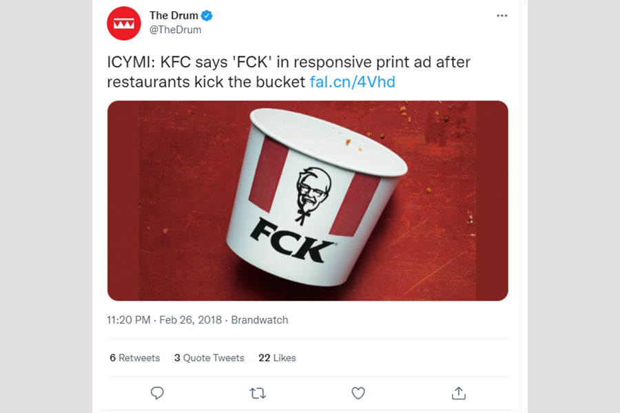 kfc says 'fck' in responsive print ad after restaurants close