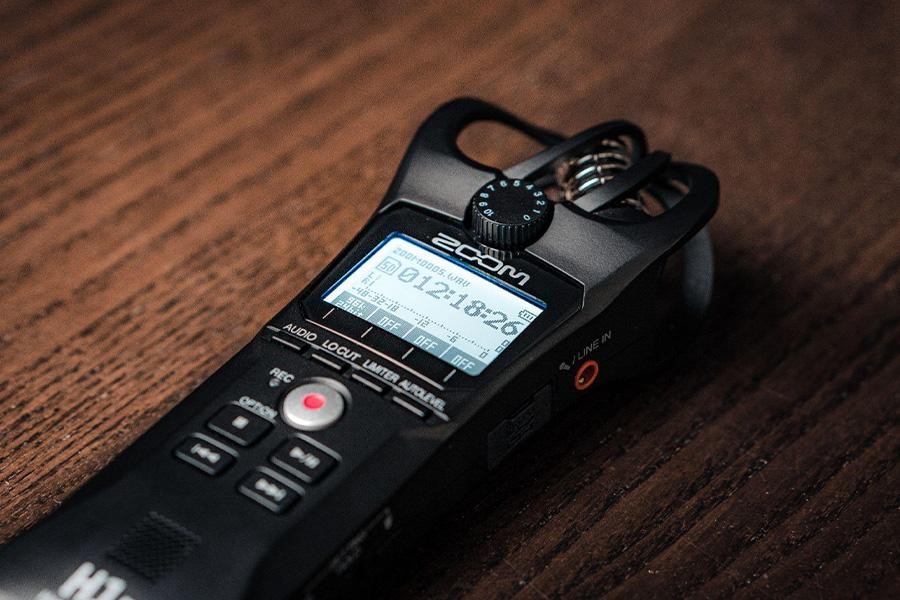 Portable audio recorder on a table