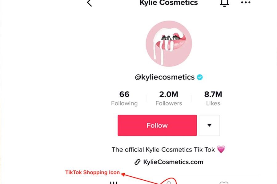 Captura de tela do TikTok do ícone de compras de cosméticos Kylie