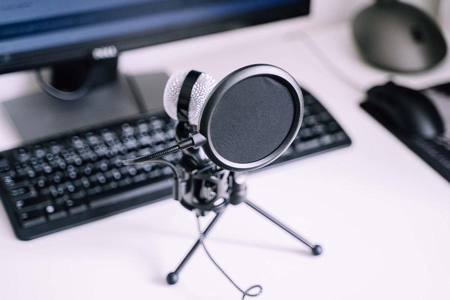 USB microphone set up on desk