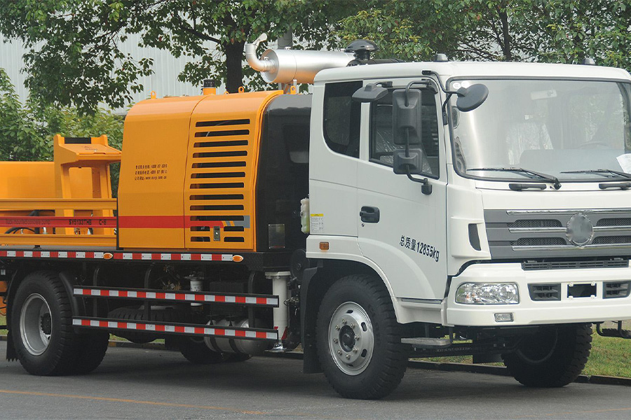 Concrete line pump mounted on a truck