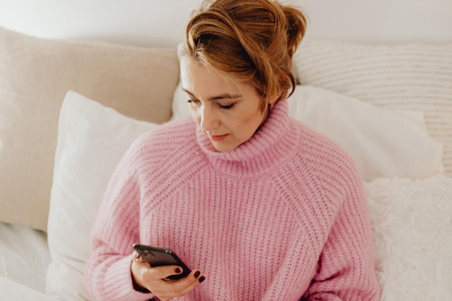 Woman wearing roll-neck sweater