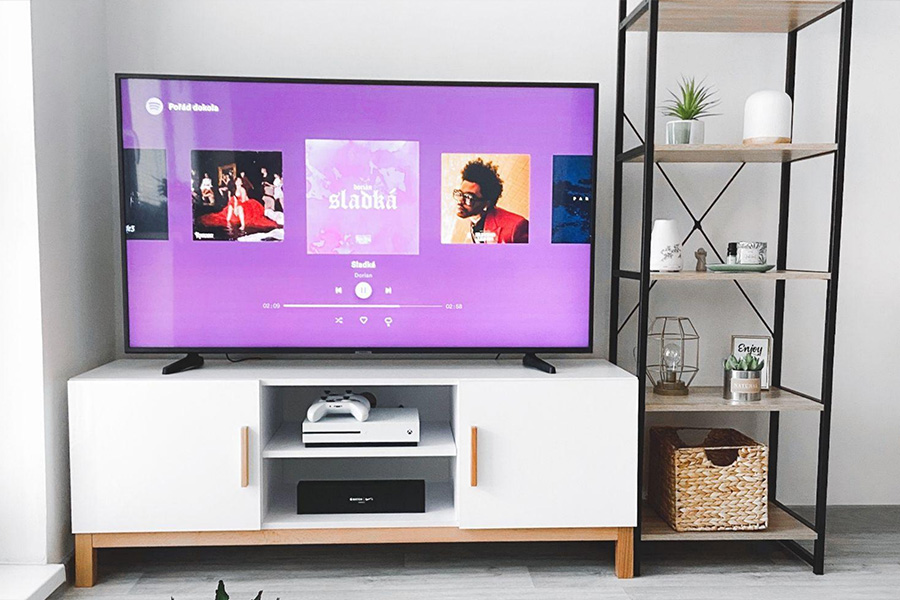 A flatscreen TV placed in a living room