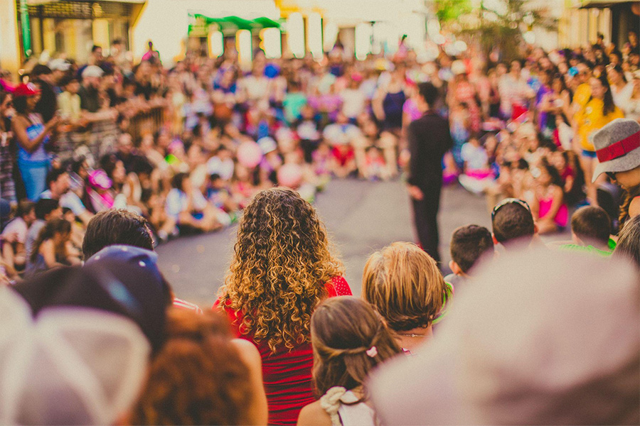 A large gathering of people on the street