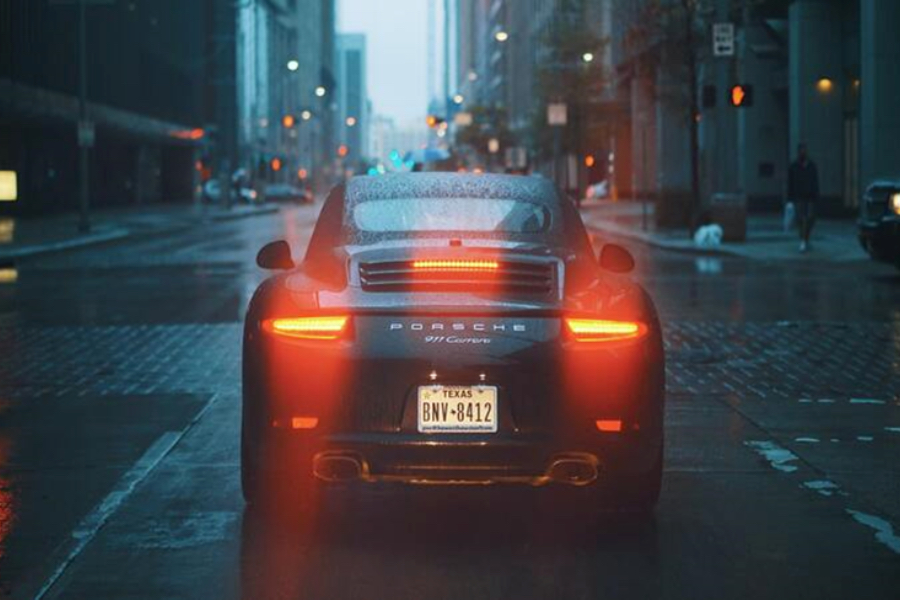 A Porsche 911 on a rainy day