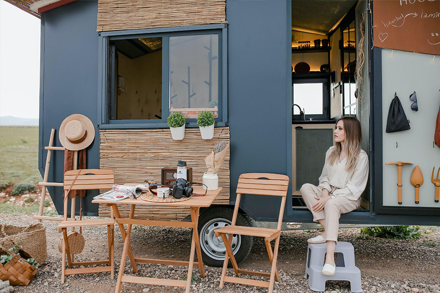 A tiny house on wheels