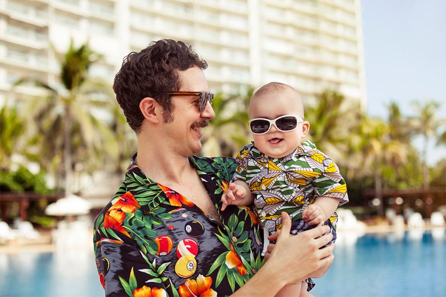 Father and son wearing resort shirt