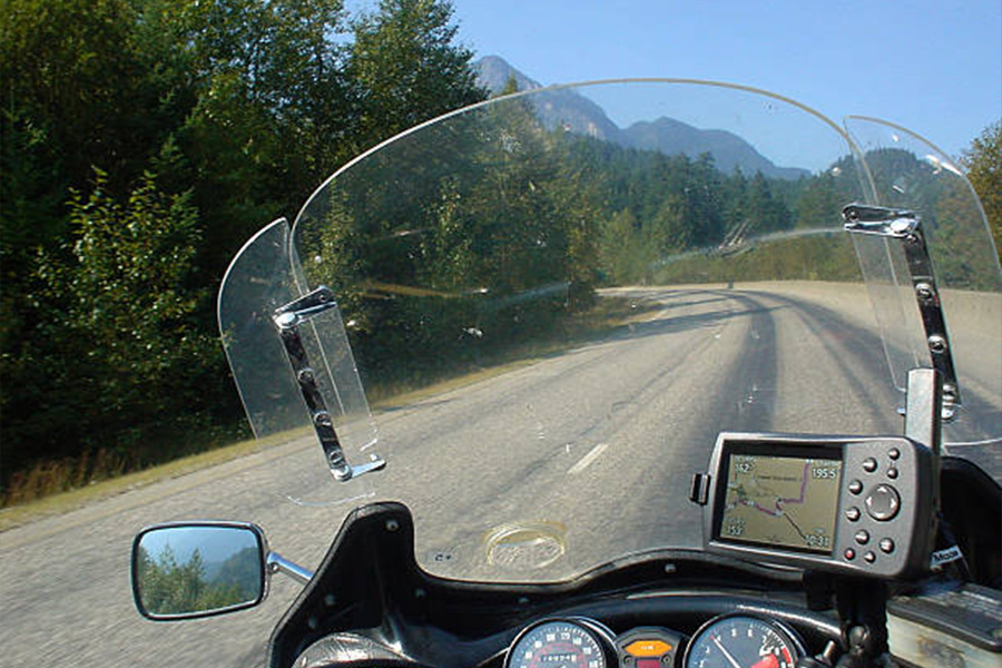 Motorcycle with a GPS attached to the handlebar