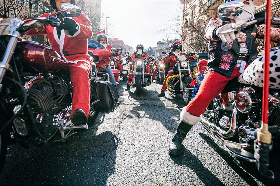 Riders with cafe racers on the road