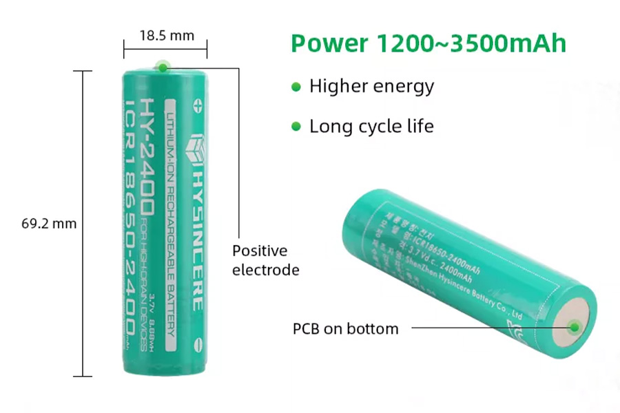 As dimensões e a capacidade de energia de uma bateria 18650