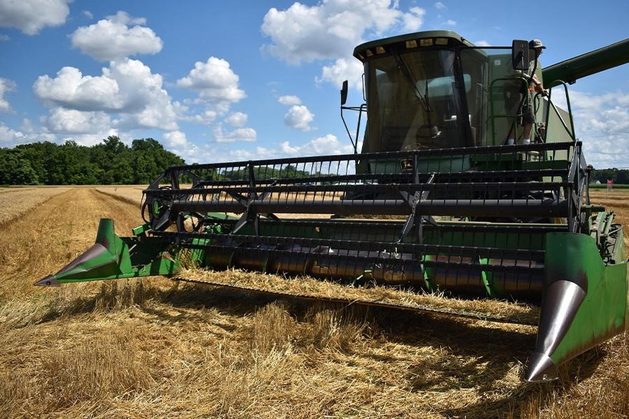 A harvesting machine on a field