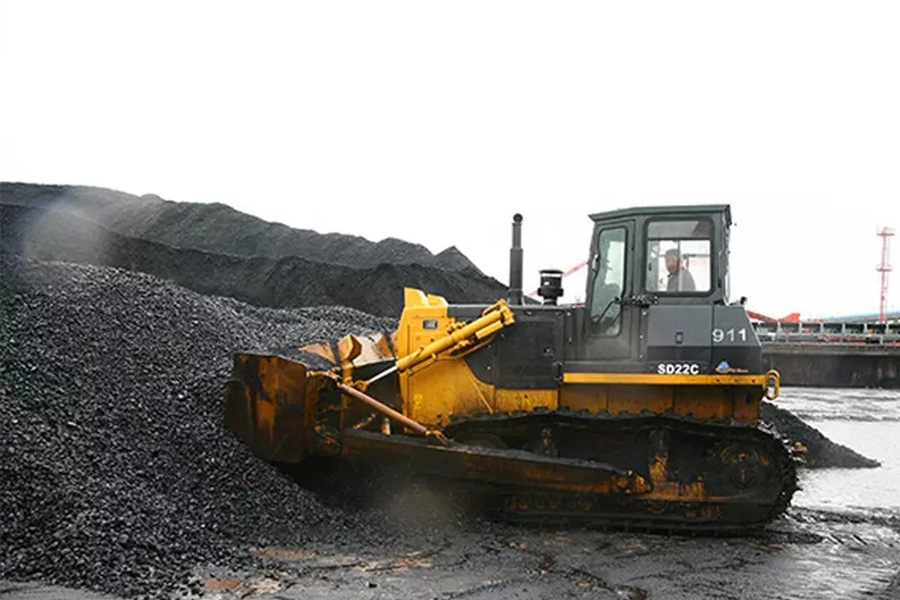 Bulldozer during operation in a working site