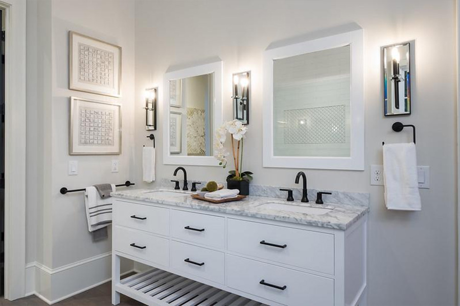 Drawer under sink with matte black faucet