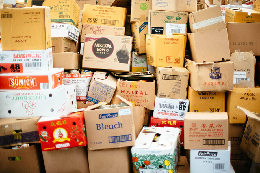 several cartons piled up in a factory