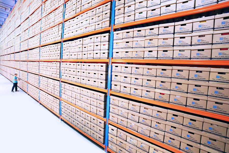 several paper boxes in a warehouse