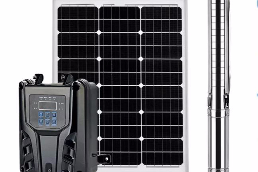 MPPT controller, stainless steel pump shaft, and solar panel