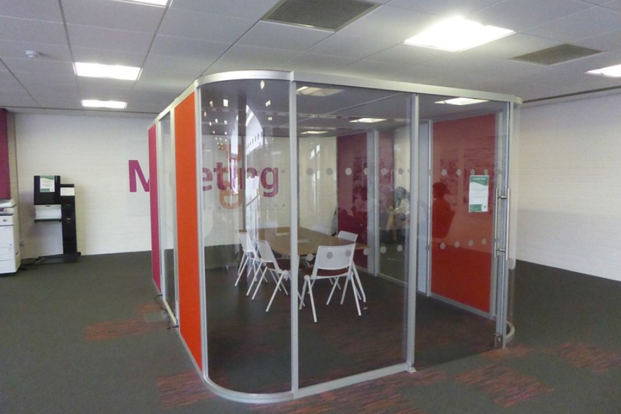 office area with various meeting pods